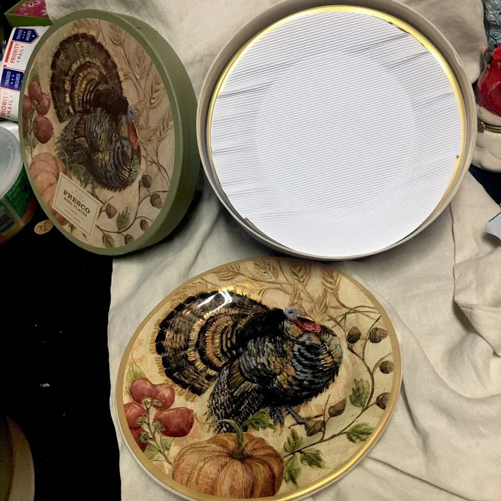 Pottery Barn Fresco Birds Turkey Thanksgivings‎ Salad Dessert Plates Set OF 4
